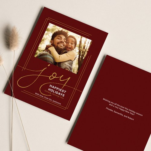 Family Greetings Photo Script Joy Christmas Holiday Card