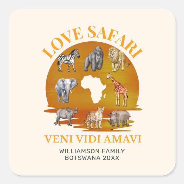 Family Group LOVE SAFARI Souvenir Square Sticker (Front)