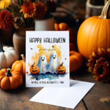 Family Halloween Greeting Card Ghosts and Pumpkins
