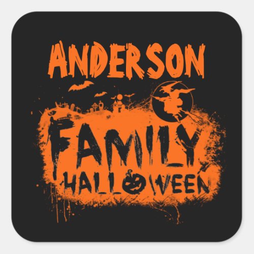 Family Halloween Personalized Square Sticker