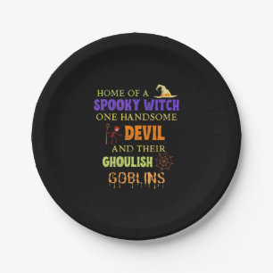 Family Halloween Quote With Witch Devil Spider Paper Plates