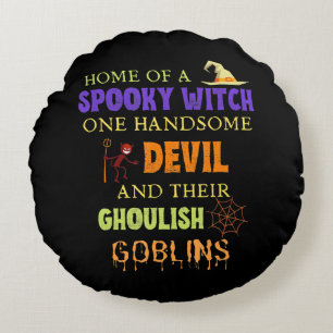 Family Halloween Quote With Witch Devil Spider Round Pillow