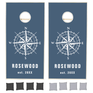 Family Hand Drawn Compass Blue Cornhole Set