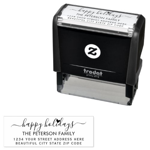 Family Happy Holidays Script Heart Return Address Self_inking Stamp