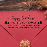 Family Happy Holidays Script Return Address Self-i Self-inking Stamp<br><div class="desc">Modern,  Elegant Minimalist Black and White Hand Lettered Christmas Family Return Address rubber stamp. Featuring a pretty hand-written script "happy holidays" saying in swash-tail font,  and little pine trees. Great for Christmas holiday season,  easy to personalize them with your names and return address info.</div>