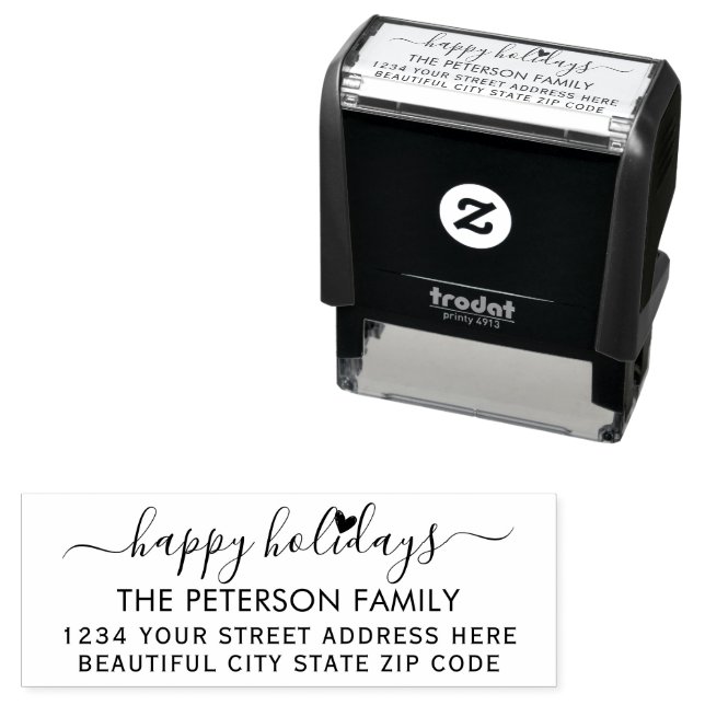 Family Happy Holidays Script Return Address Self-inking Stamp (In Situ)