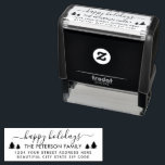 Family Happy Holidays Script Return Address Self-inking Stamp<br><div class="desc">Modern,  Elegant Minimalist Black and White Hand Lettered Christmas Family Return Address rubber stamp. Featuring a pretty hand-written script "happy holidays" saying in swash-tail font,  and little pine trees. Great for Christmas holiday season,  easy to personalize them with your names and return address info.</div>