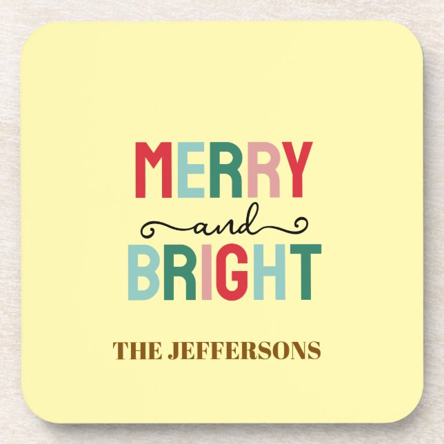 Family Happy New Year Merry Christmas Beverage Coaster (Front)