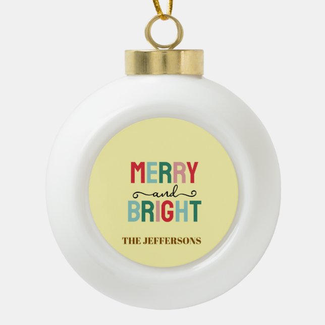 Family Happy New Year Merry Christmas Ceramic Ball Christmas Ornament (Front)