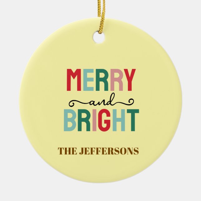 Family Happy New Year Merry Christmas Ceramic Ornament (Front)