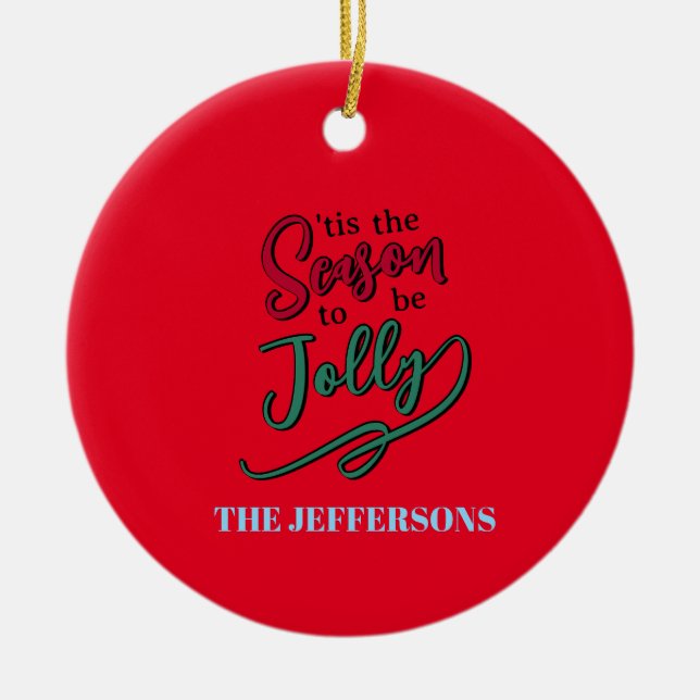 Family Happy New Year Merry Christmas Ceramic Ornament (Front)