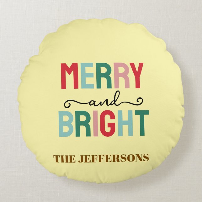 Family Happy New Year Merry Christmas Round Pillow (Front)