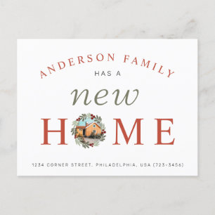 Family Has a New Home Christmas Wreath Holiday Announcement Postcard