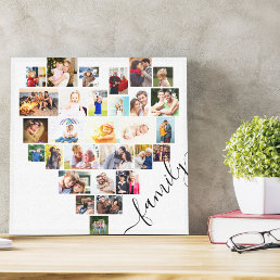 Family Heart Photo Collage Small Square White Canvas Print