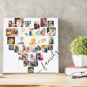 Family Heart Photo Collage Small Square White Canvas Print