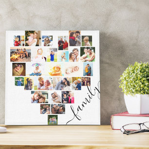 Family Heart Photo Collage Small Square White Canvas Print