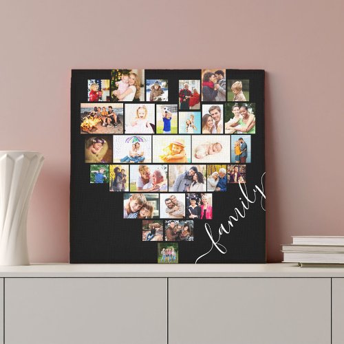 Family Heart Shaped Photo Collage Small Square Canvas Print
