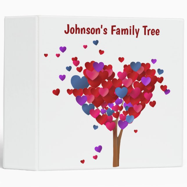 Family Heart Tree On White 3 Ring Binder (Front/Spine)