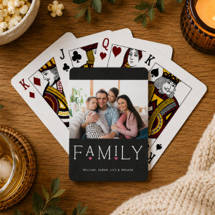 Family Heart Typography Black Photo Poker Cards