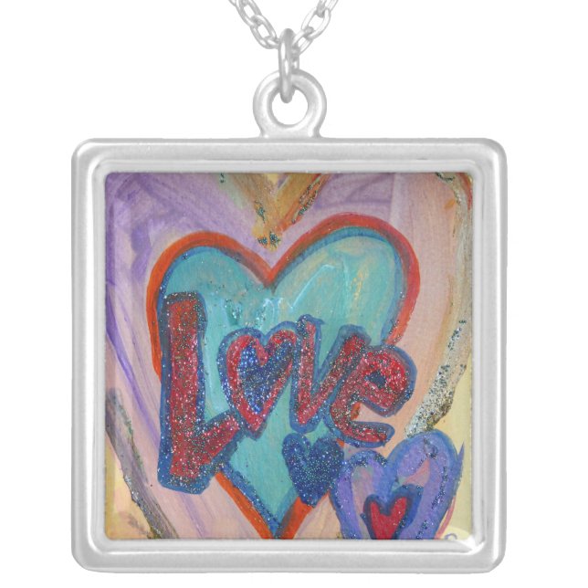 Family Hearts Love Word Painting Necklace Charm (Front)