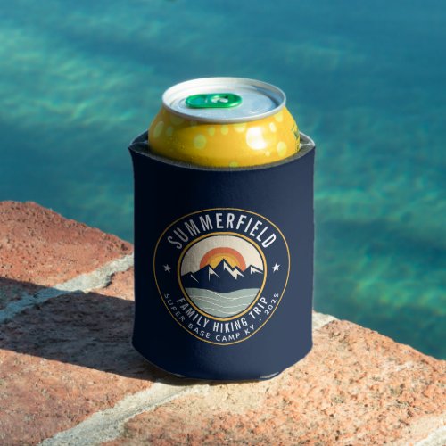 Family Hiking Trip Sunset Mountains Custom Can Cooler