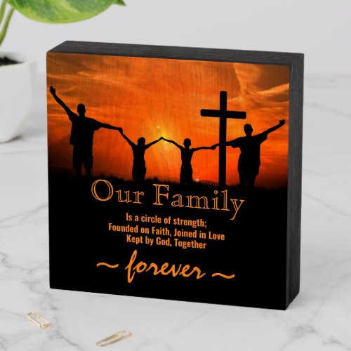 Family Hillside Sunset Cross God  Wooden Box Sign