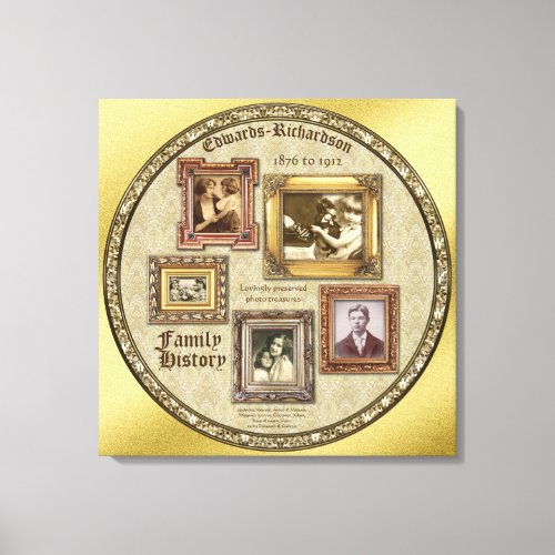 Family History Antique Photo Frames Gold Collage Canvas Print