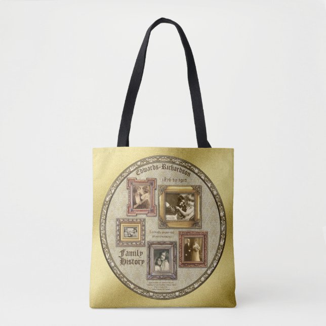 Family History Antique Photo Frames Gold Collage Tote Bag (Front)