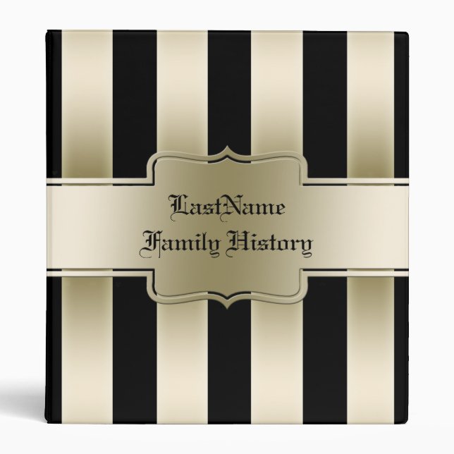 Family History Genealogy Black and Gold Stripes Binder (Front)