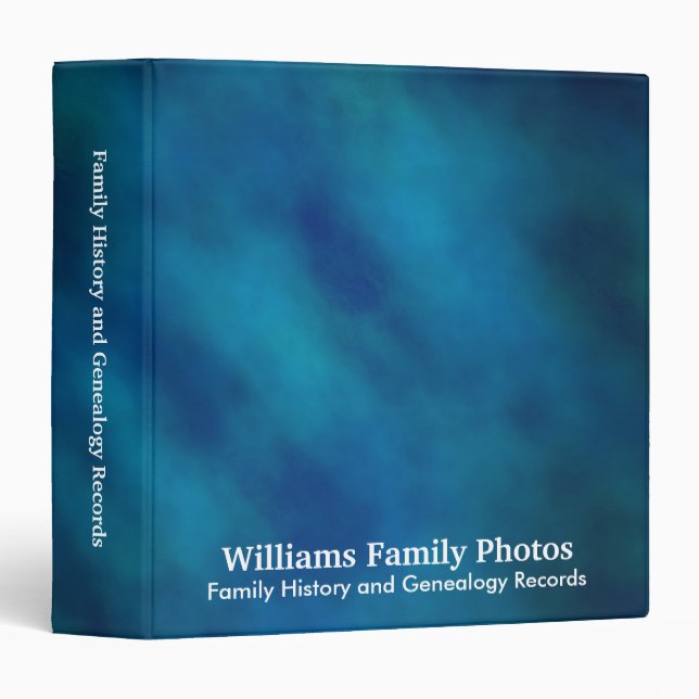 Family History/Genealogy Blue Velvet 3 Ring Binder (Front/Spine)