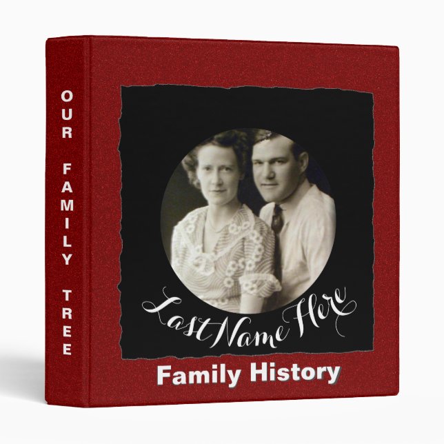 Family History Genealogy Custom Photo Red Black Binder (Front/Spine)