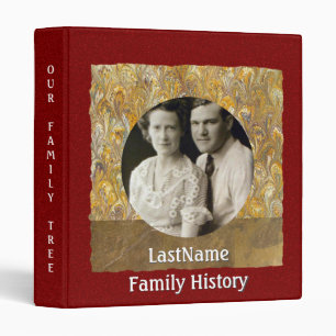 Family History Genealogy Custom Photo Red Gold Binder