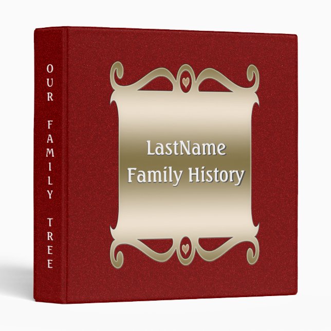 Family History Genealogy Custom Red Glitter Look Binder (Front/Spine)