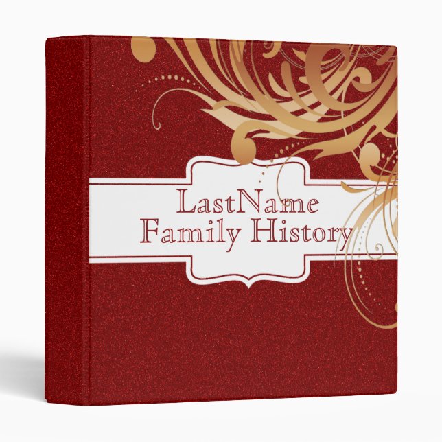 Family History | Genealogy Girly Red Glitter Look Binder (Front/Spine)