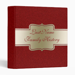 Family History Genealogy Gold Red Glitter Look 3 Ring Binder