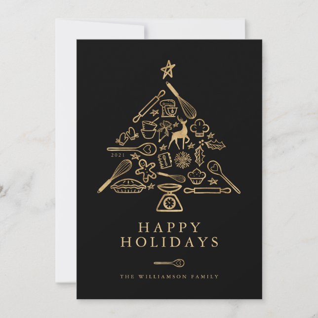 Family Holiday Baking Black & Gold Christmas Tree (Front)