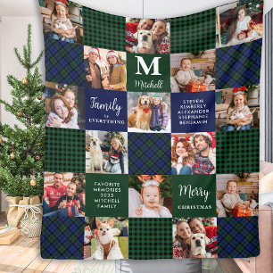 Family Holiday Custom Patchwork Plaid 15 Photos Fleece Blanket