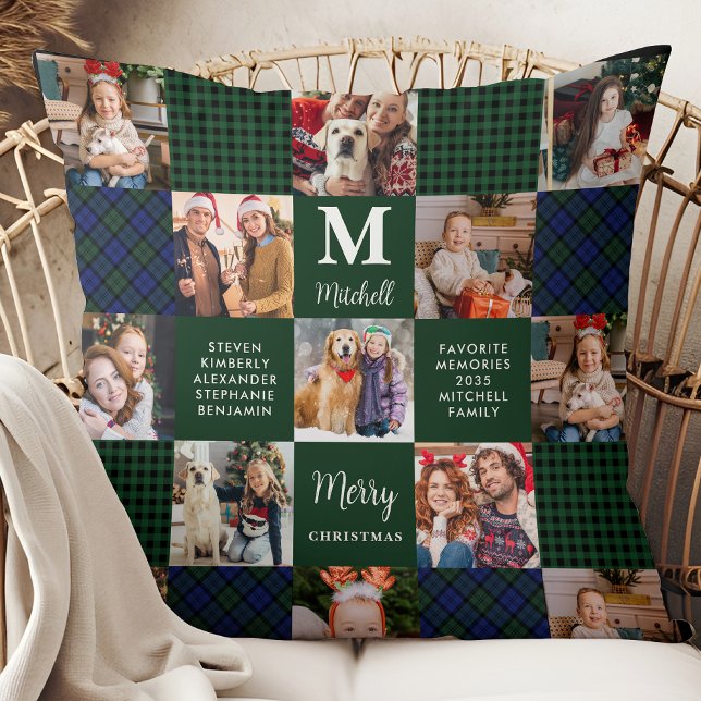 Family Holiday Custom Patchwork Plaid 15 Photos Throw Pillow (Creator Uploaded)
