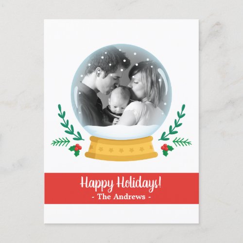 Family Holiday Greeting Snow Globe Postcard