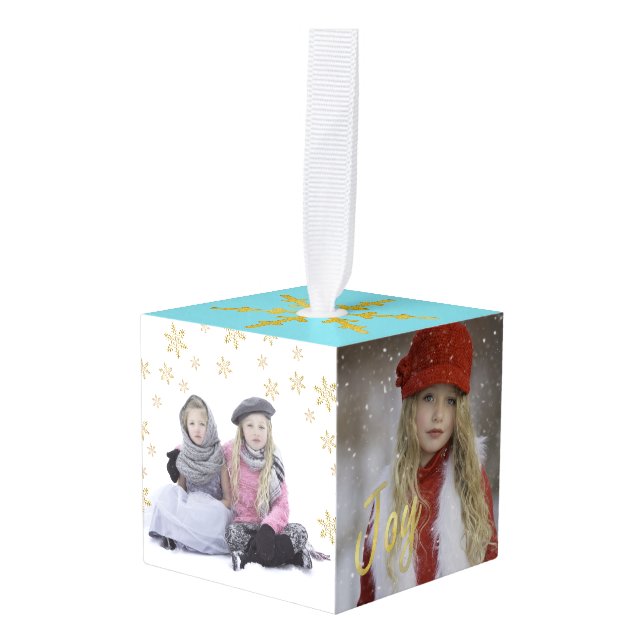 Family Holiday Photo Cube Ornament (Front Angled)