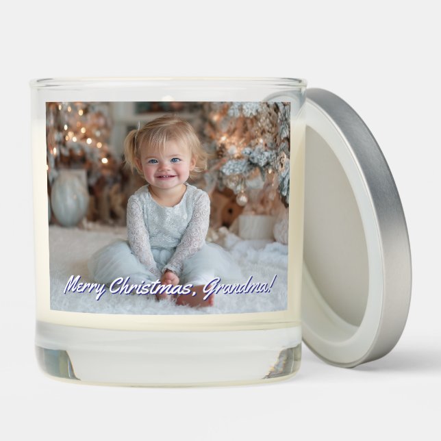 Family Holiday Photo Merry Christmas Scented Candle (Lid)