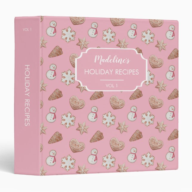 Family Holiday Recipes Christmas Cookies Pink 3 Ring Binder (Front/Spine)