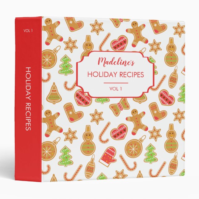 Family Holiday Recipes Gingerbread Cookies Pattern 3 Ring Binder (Front/Spine)