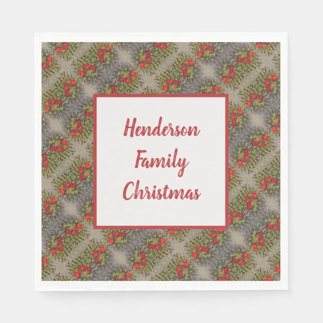 Family Holiday Red and Green Abstract Pattern Napkins (Front)