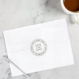 Family Home Address Chic Modern Monogram Classic Round Sticker