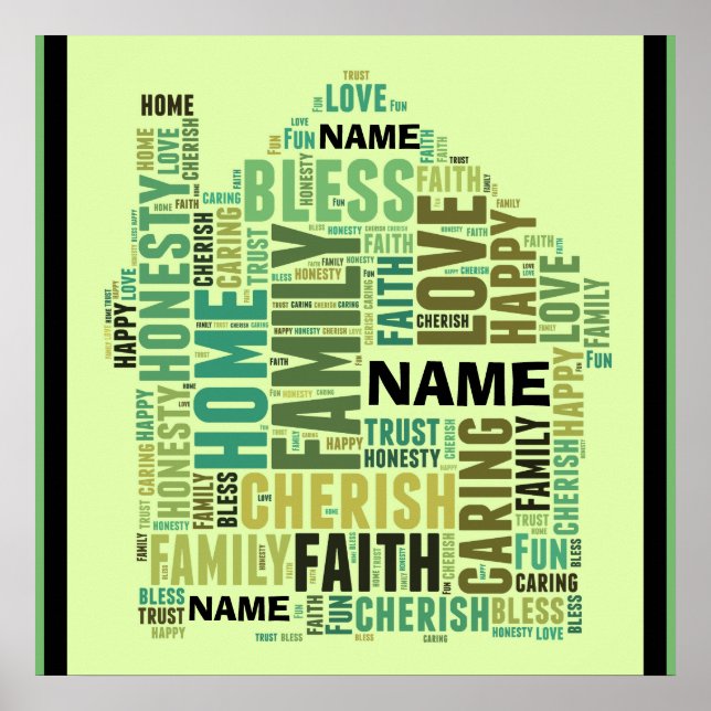 Family Home Customize Add Names Personalize word Poster (Front)