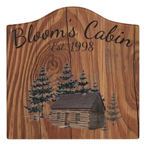 Family Home Est 1998 Cabin Pine Trees Personalize Door Sign