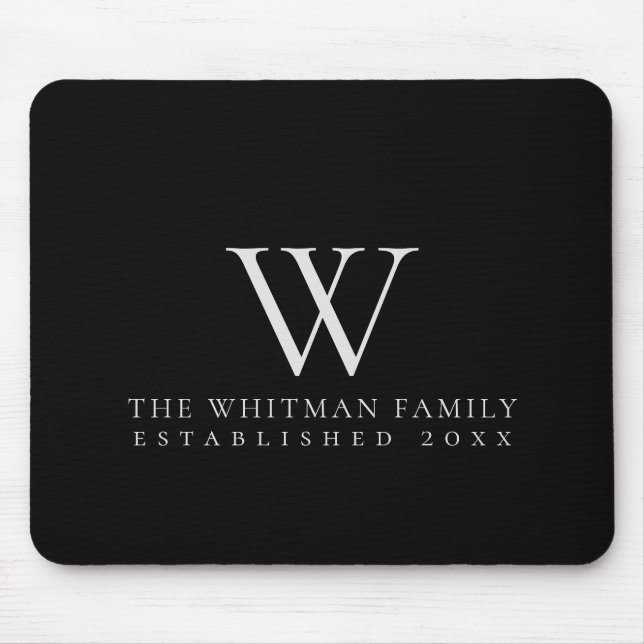 Family Home Monogram Elegant Black Mouse Pad (Front)