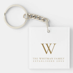 Family Home Monogram Gold White Keychain