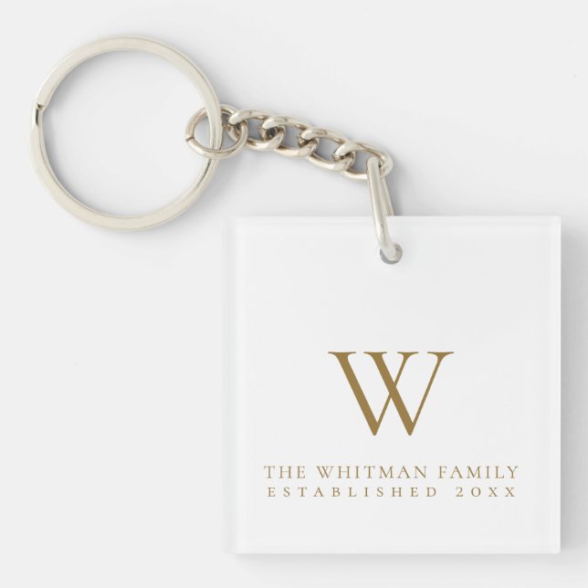 Family Home Monogram Gold White Keychain (Front)